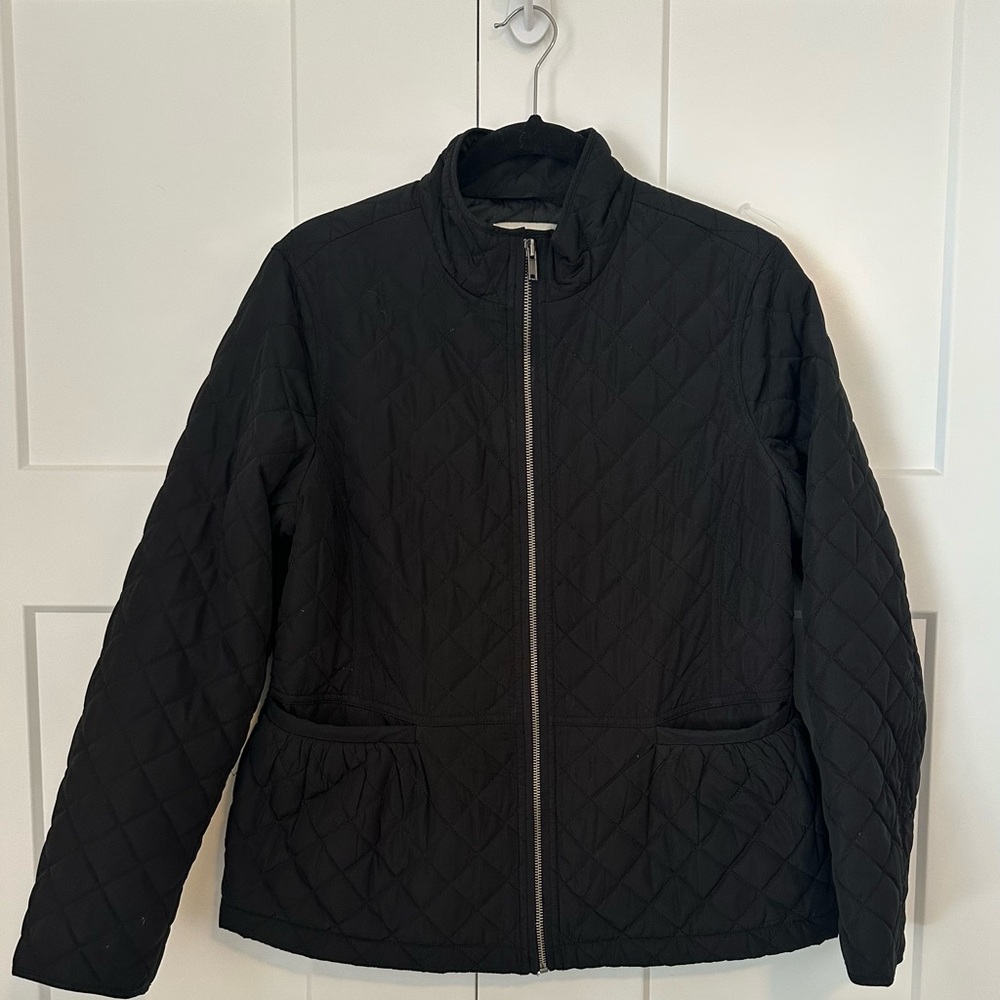 Talbots Black Diamond-Quilt Zip Front Puffer Jacket